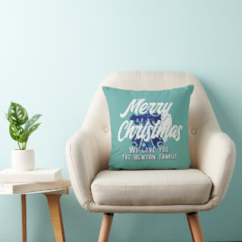 Kerstboom, artistiek blauw Merry Script Kussen
