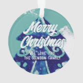 Kerstboom, artistiek blauw Merry Script Ornament (achterkant)