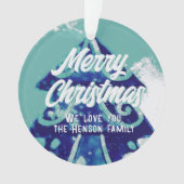 Kerstboom, artistiek blauw Merry Script Ornament (voorkant)