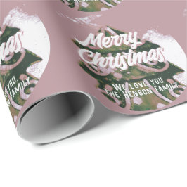 Kerstboom Artistiek Groen Roze Vrolijk Schrift  Cadeaupapier