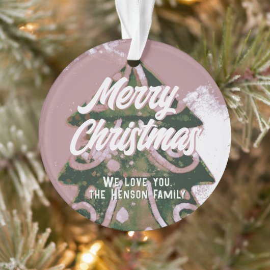 Kerstboom Artistiek Groen Roze Vrolijk Schrift Ornament (Boom)