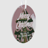 Kerstboom Artistiek Groen Roze Vrolijk Schrift Ornament (voorkant)