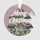 Kerstboom Artistiek Groen Roze Vrolijk Schrift Ornament (voorkant)