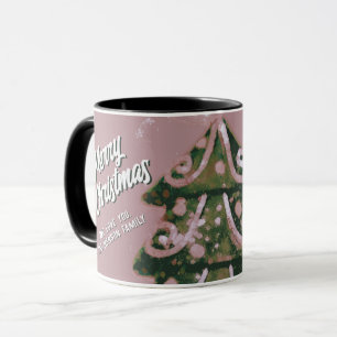 Kerstboom Artistiek Roze Merry Script Familie Mok