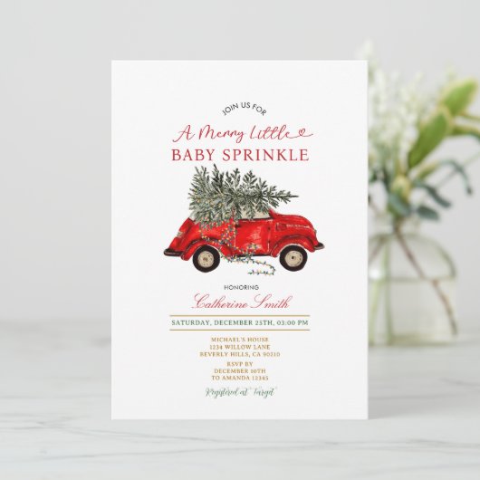 Kerstboom Auto Baby Sprinkle Uitnodiging (Staand voorkant)