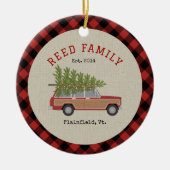 Kerstboom Auto Faux Tweed Plaid Keramisch Ornament (Voorkant)