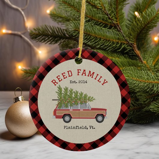 Kerstboom Auto Faux Tweed Plaid Keramisch Ornament