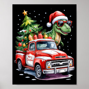 Kerstboom Auto Truck Dinosaurus Trex Kerst B Poster