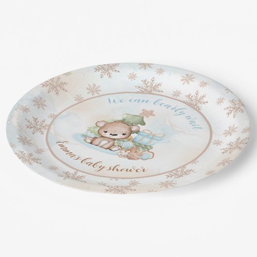 Kerstboom Baby Beer Jongen Baby shower Papieren Bordje (Gekanteld)