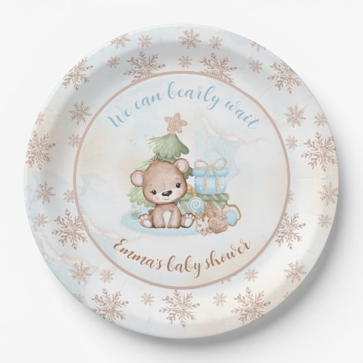 Kerstboom Baby Beer Jongen Baby shower Papieren Bordje (Voorkant)