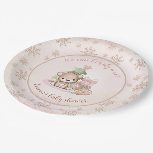 Kerstboom Baby Beer Meisje Baby shower Papieren Bordje (Gekanteld)