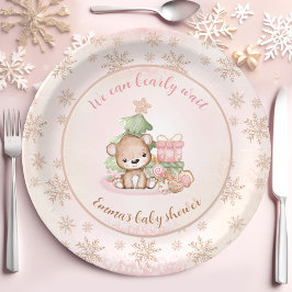 Kerstboom Baby Beer Meisje Baby shower Papieren Bordje