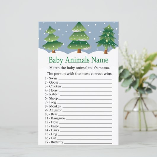 Kerstboom Baby Dieren Naam Spel baby shower (Staand voorkant)