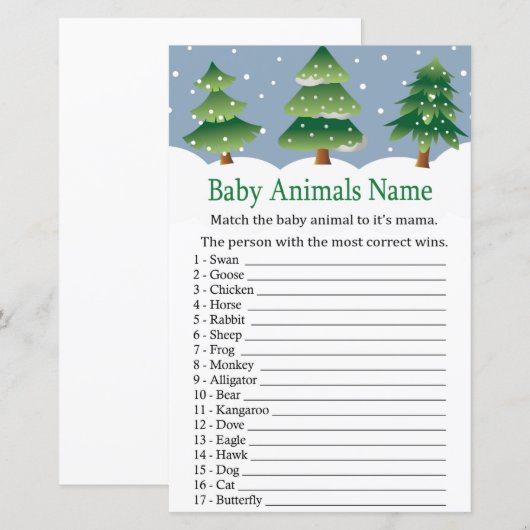 Kerstboom Baby Dieren Naam Spel baby shower (Voorkant / Achterkant)
