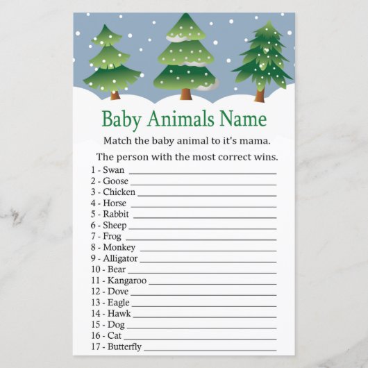 Kerstboom Baby Dieren Naam Spel baby shower (Voorkant)