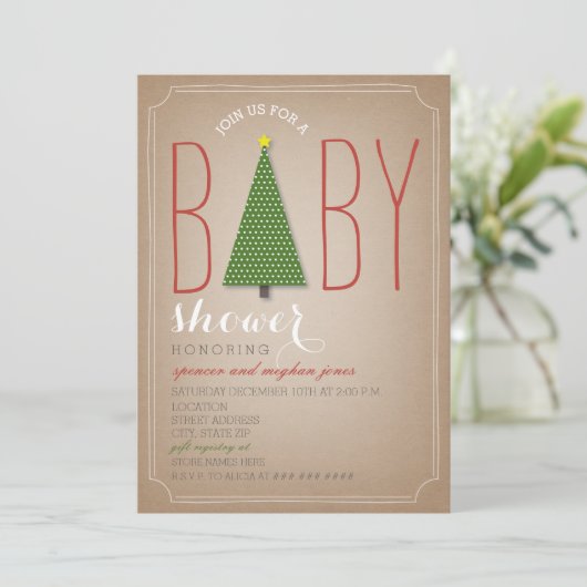Kerstboom Baby shower Uitnodiging (Staand voorkant)