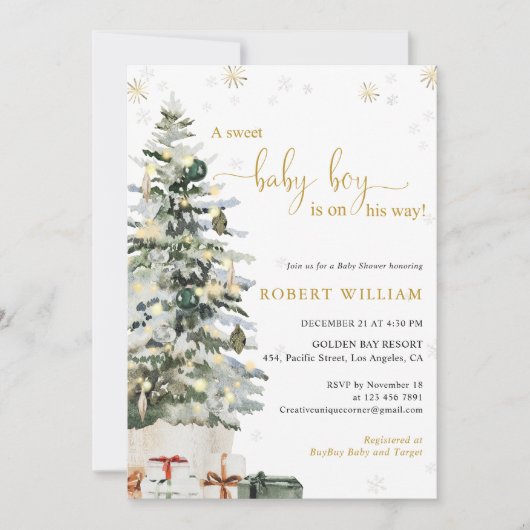 Kerstboom Baby Shower Uitnodiging (Voorkant)