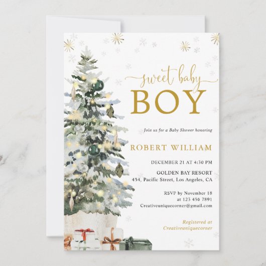 Kerstboom Baby Shower Uitnodiging (Voorkant)