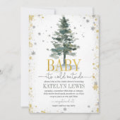 Kerstboom Baby shower Uitnodiging Silver Gold (Voorkant)