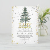 Kerstboom Baby shower Uitnodiging Silver Gold (Staand voorkant)