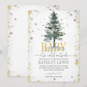 Kerstboom Baby shower Uitnodiging Silver Gold (Voorkant / Achterkant)