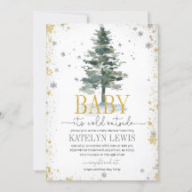 Kerstboom Baby shower Uitnodiging Silver Gold