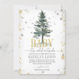 Kerstboom Baby shower Uitnodiging Silver Gold