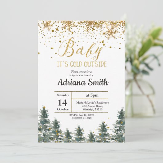 Kerstboom Baby shower uitnodiging Winter (Staand voorkant)
