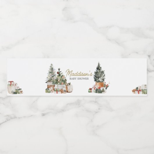 Kerstboom Baby shower Waterfles Etiket (Enkel label)
