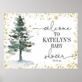 Kerstboom Baby shower Welkomstteken Gold Poster