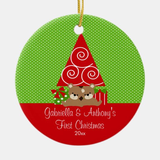 Kerstboom Baby Tweeling Eerste Kerst Ornament (Voorkant)