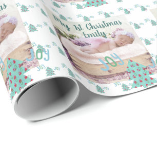 Kerstboom Babys Eerste FOTO Gift Turquoise Cadeaupapier