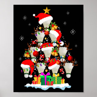 Kerstboom Badminton Ball Santa Hat Funny Xmas Poster
