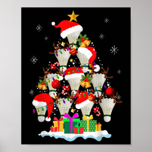 Kerstboom Badminton Ball Santa Hat Funny Xmas Poster