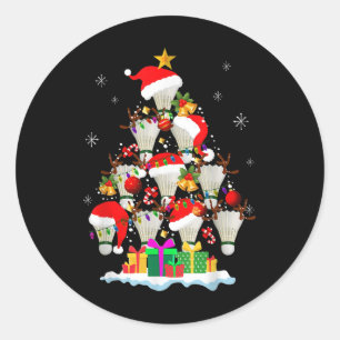 Kerstboom Badminton Ball Santa Hat Funny Xmas Ronde Sticker