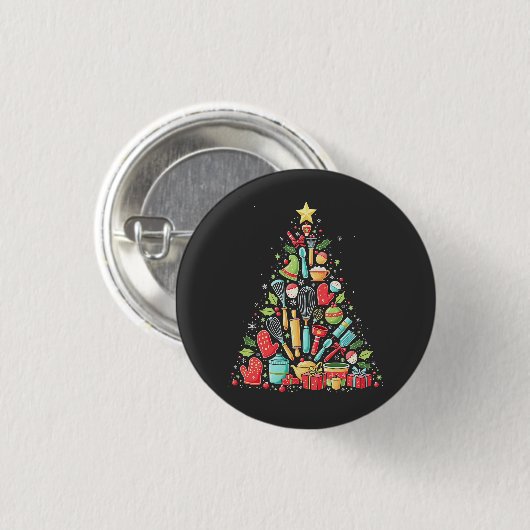 Kerstboom bakken Chef Cook Kerstmis Ronde Button 3,2 Cm (Voorkant /achterkant)