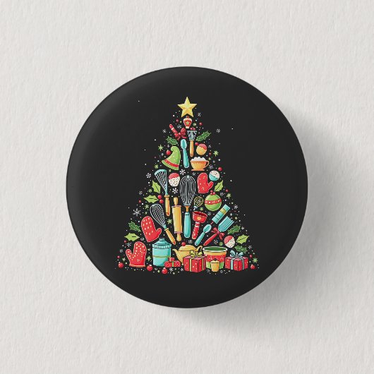 Kerstboom bakken Chef Cook Kerstmis Ronde Button 3,2 Cm (Voorkant)