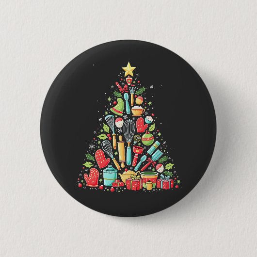 Kerstboom bakken Chef Cook Kerstmis Ronde Button 5,7 Cm (Voorkant)
