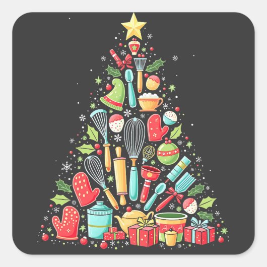 Kerstboom bakken Chef Cook Kerstmis Vierkante Sticker (Voorkant)
