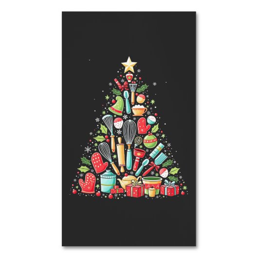 Kerstboom Bakken Chef Kok Kerstmis Magnetisch Visitekaartje (Voorkant Verticaal)