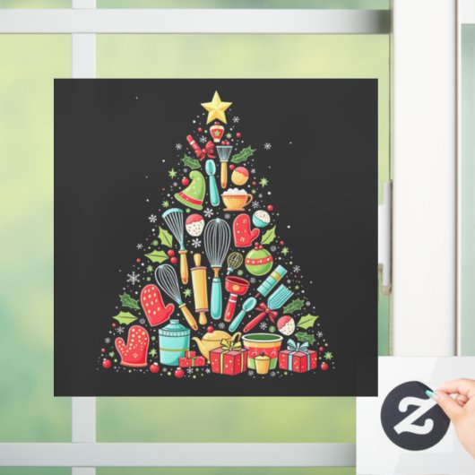 Kerstboom Bakken Chef Kok Kerstmis  Raamsticker (Huis)