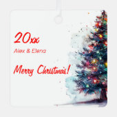 Kerstboom bal sneeuw Metalen Vierkant Ornament (Voorkant)