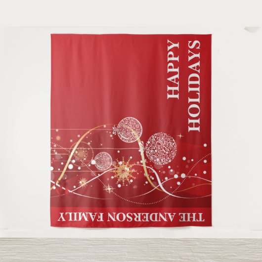 Kerstboom ballen moderne bedrijfs wensen wandkleed (Voorkant)