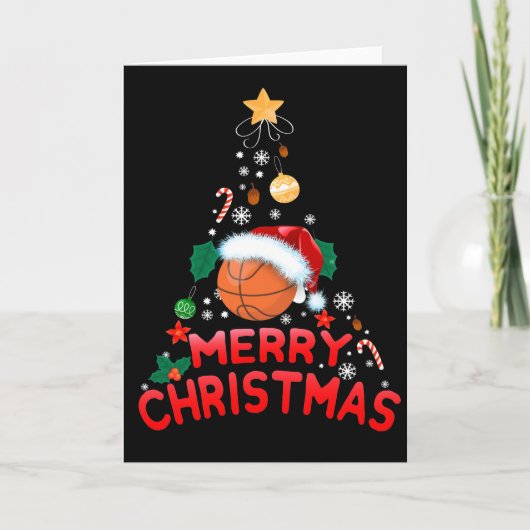 Kerstboom Basketbal Kerstman Hoed 2021  Feestdagen Kaart (Voorkant)