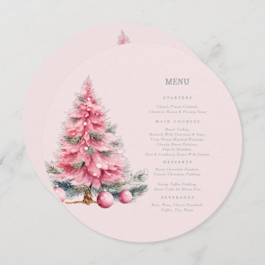 Kerstboom Baubles Shabby Circle Menu Kaart (Voorkant / Achterkant)
