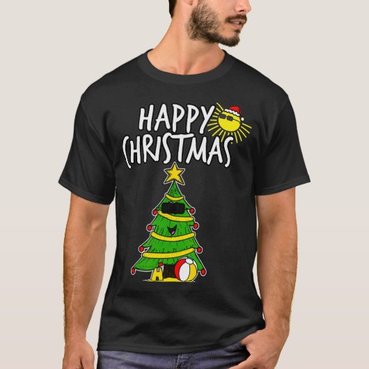 Kerstboom Beach Summer Australian Funny Xmas T-shirt (Voorkant)