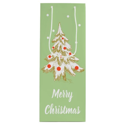 Kerstboom Bedekt Met Sneeuw Wijn Cadeautas (Voorkant)