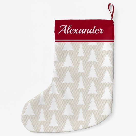 Kerstboom Beige Burgundy Pattern - Aangepaste naam Kleine Kerstsok (Achterkant)