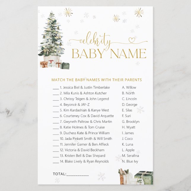Kerstboom Bekende Babynamen Spel (Voorkant)