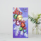 Kerstboom Bel Ornamenten Vintage Feestdagenkaart (Staand voorkant)